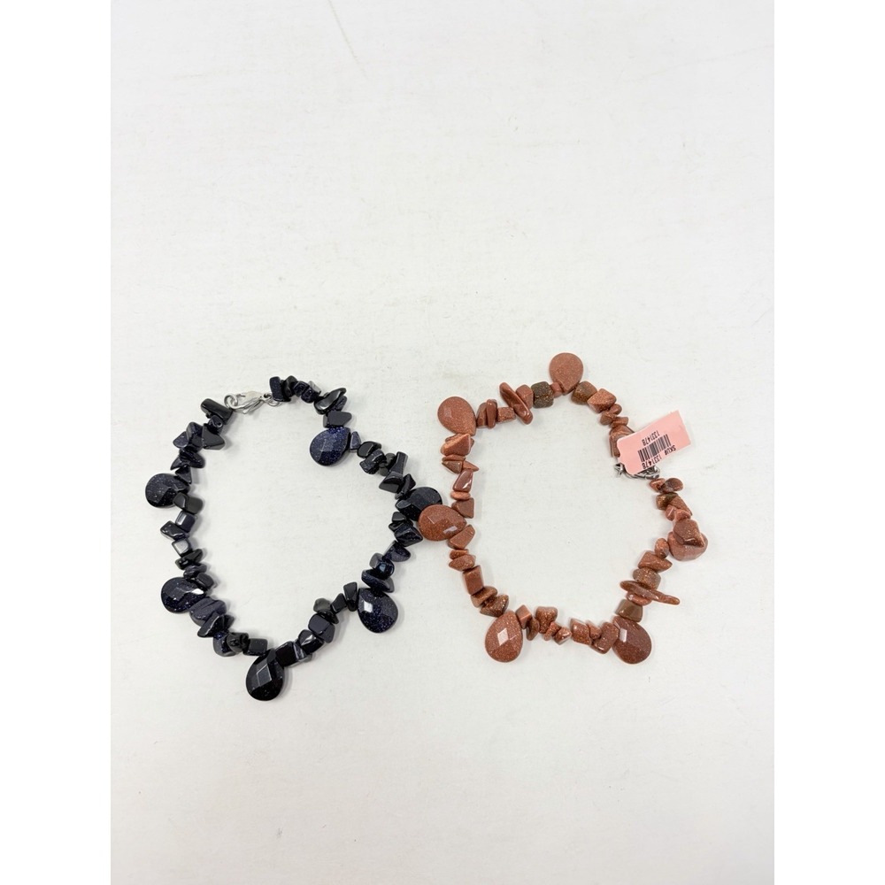 Shop LC Red & Blue Goldstone Set of 2 Beaded Bracelets Stainless Steel 9in 5191